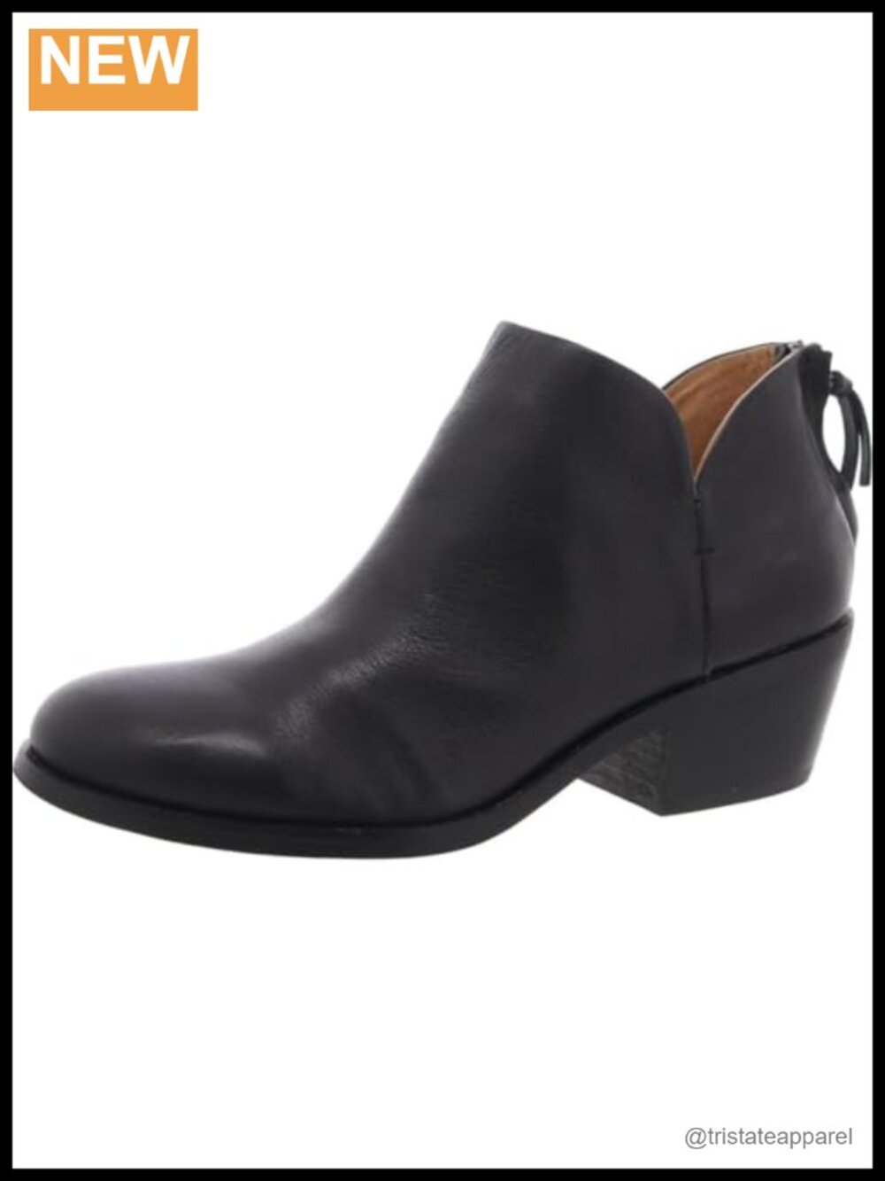 Italian Leather Ankle Bootie Pointed Toe Back Zip Block Heel